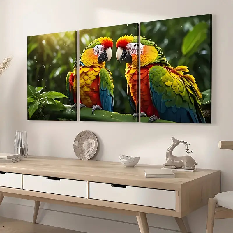 3pcs Close-Up Images of Parrot Bird Parrot Wall Art Set Canvas Framed 40x60cm - High Quality Print 100% Australian Made Wall Canvas Ready to Hang