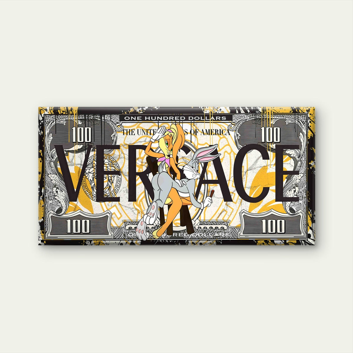 Luxury Brand Rabbit Money Print Wall Art Canvas Office Home Room Framed 80x45cm
