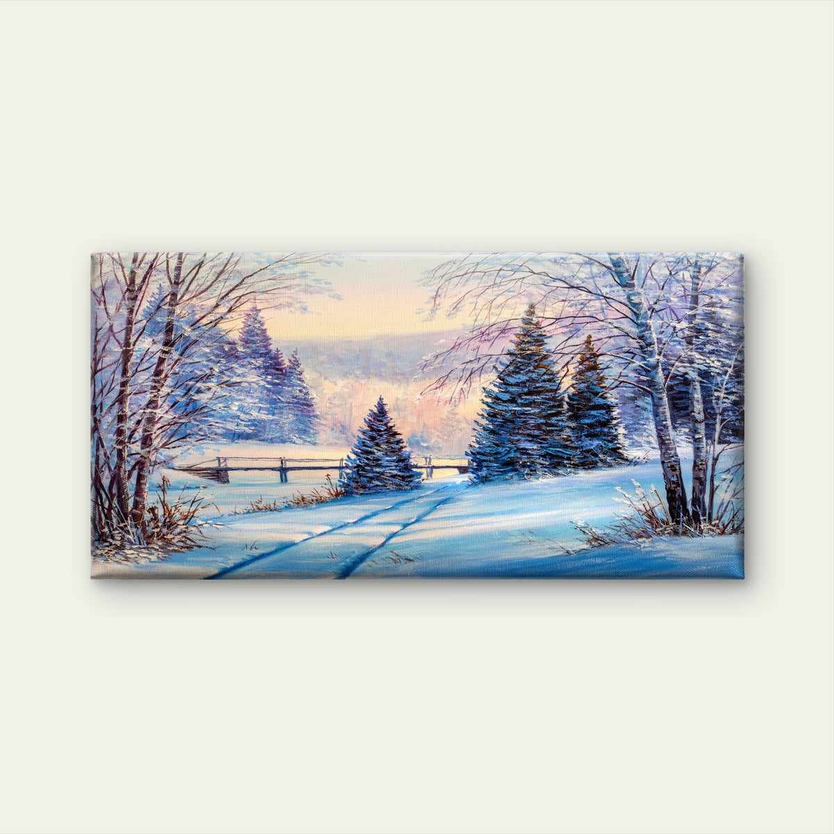 Winter Snowy Pine Tree Path Wall Art Canvas Office Home Framed 80x45cm