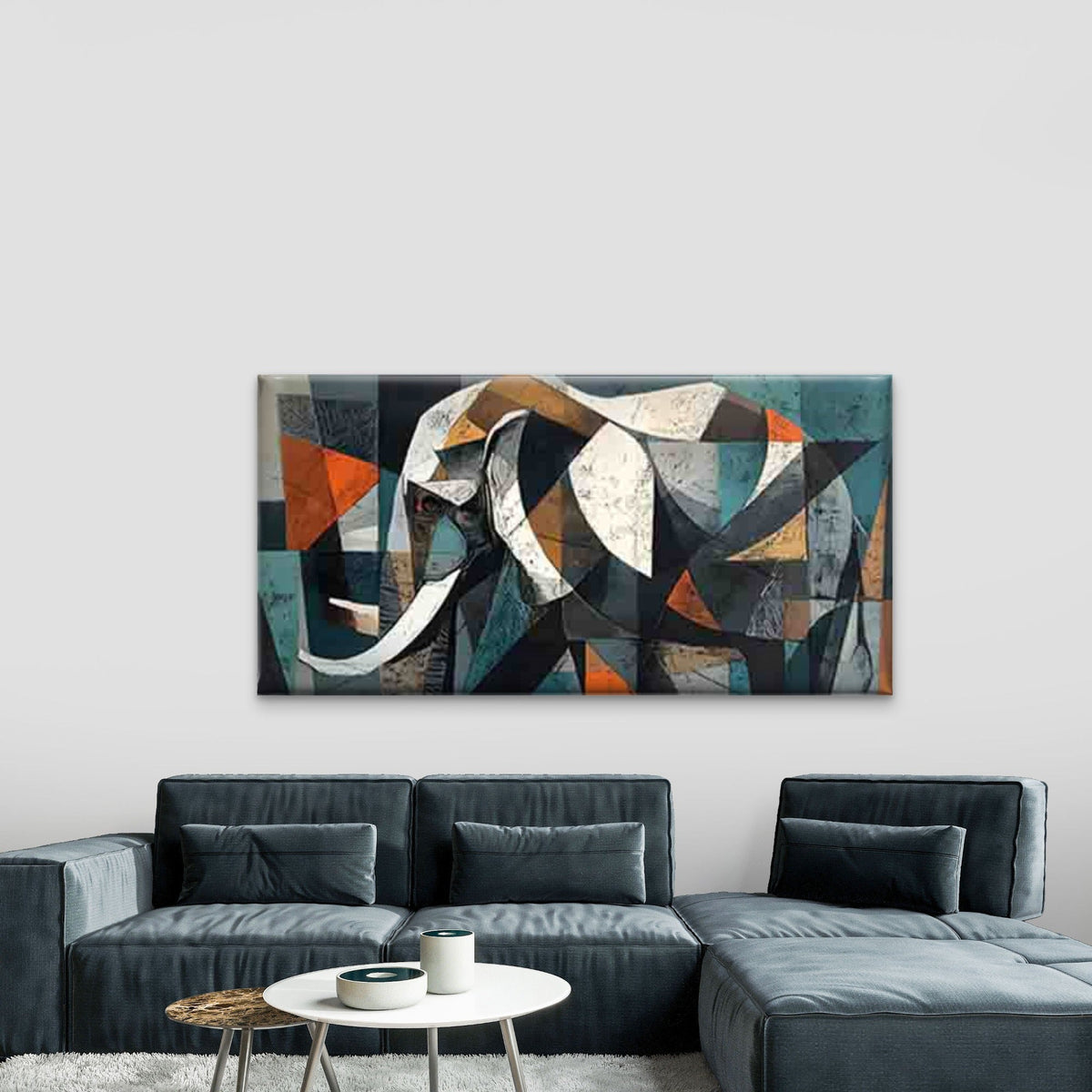 Geometric Elephant Design Wall Art Canvas Office Home Room Framed 120x60cm