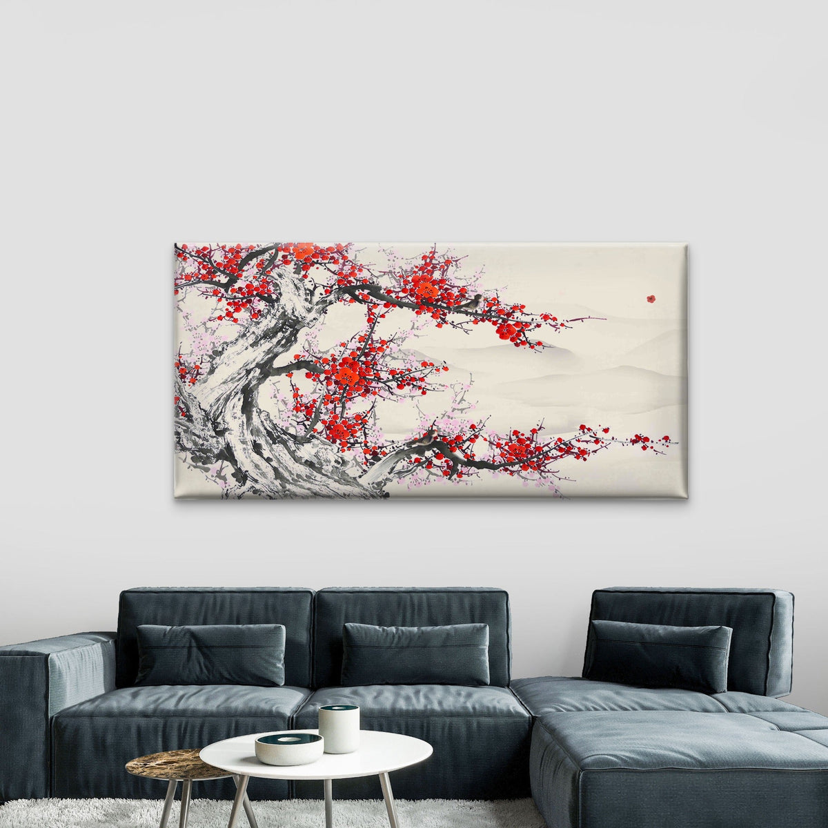 Red Plum Blossom Ink Painting Wall Art Canvas Office Home Room Framed 120x60cm
