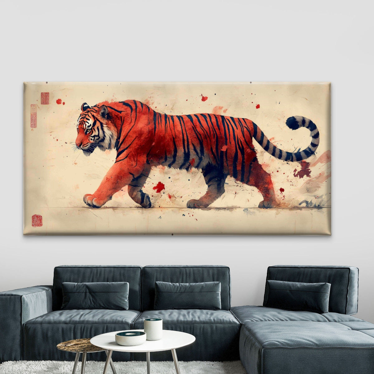 Chinese Tiger Painting Wall Art Canvas Office Home Room Framed 80x45cm