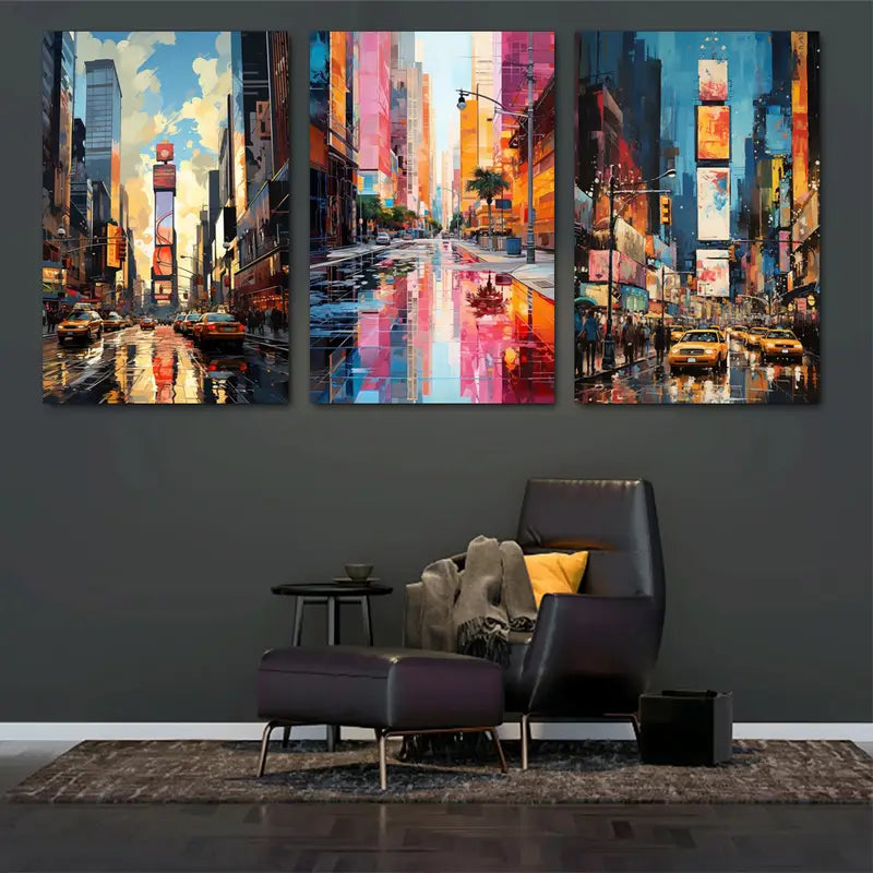 3pcs Watercolor New York City Times Square Metal Print Ready to Hang Art