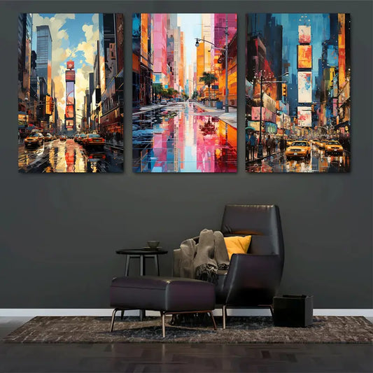 3pcs Watercolor New York City Times Square Metal Print Ready to Hang Art