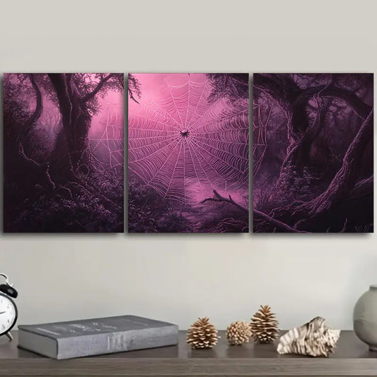 3pcs Enchanting Spider Web Forest Metal Print Ready to Hang Art