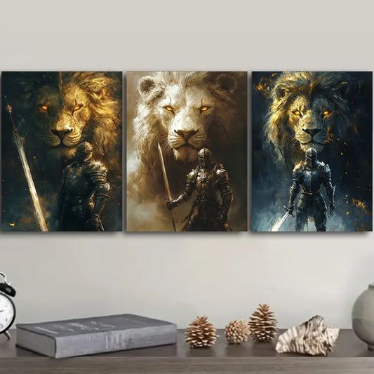 3pcs Knight in Armor Design Metal Print Ready to Hang Art