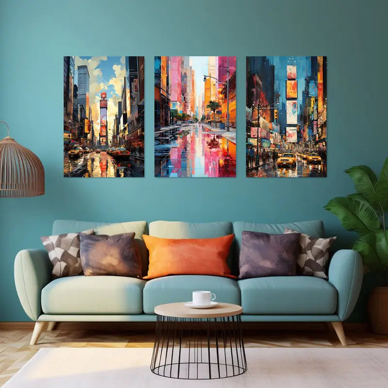 3pcs Watercolor New York City Times Square Metal Print Ready to Hang Art