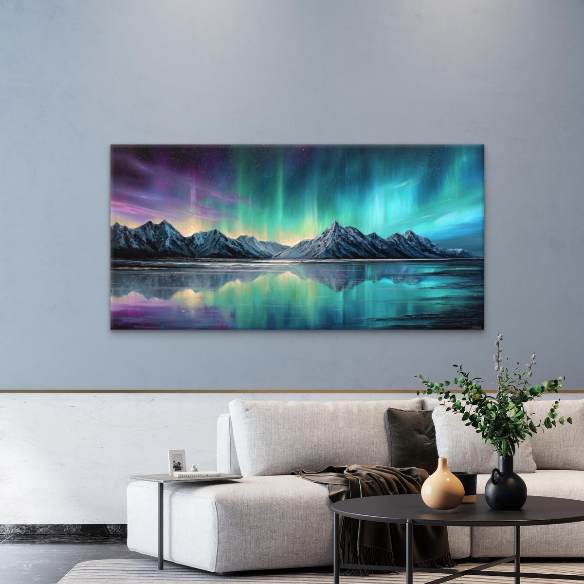 Aurora & Lake Reflections Wall Art Canvas Office Home Room Framed 120x60cm