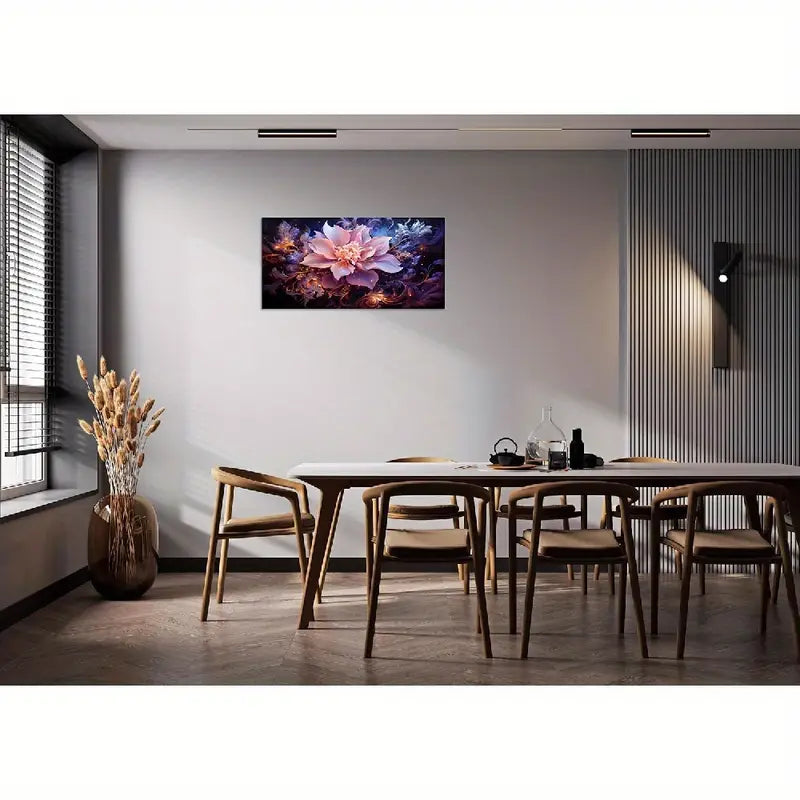 Abstract Purple Flower Golden Wall Art canvas office home room framed 120x60cm