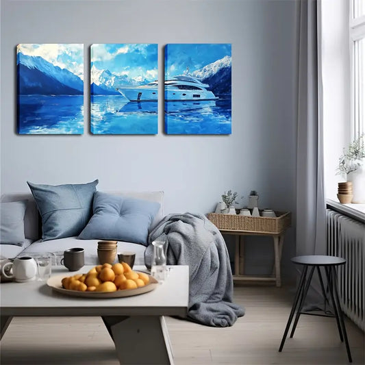 3pcs  A Yacht In The Ice , Wall Art Set Canvas Framed 40x60cm - High Quality Print 100% Australian Made Wall Canvas Ready to Hang