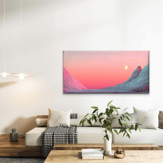 Pink Landscape With Mountains Wall Art Canvas Office Home Room Framed 80x45cm