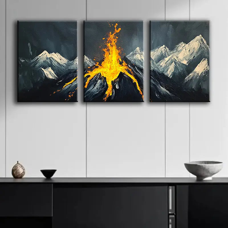 3pcs A painting of the top of a mountain Metal Print Ready to Hang Art