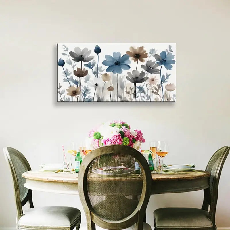 Indigo Brown Gray Flower Wall Art canvas office home room framed 120x60cm