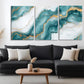 3pcs Teal and Golden Abstract Fluid Marble Effect Metal Print Ready to Hang Art