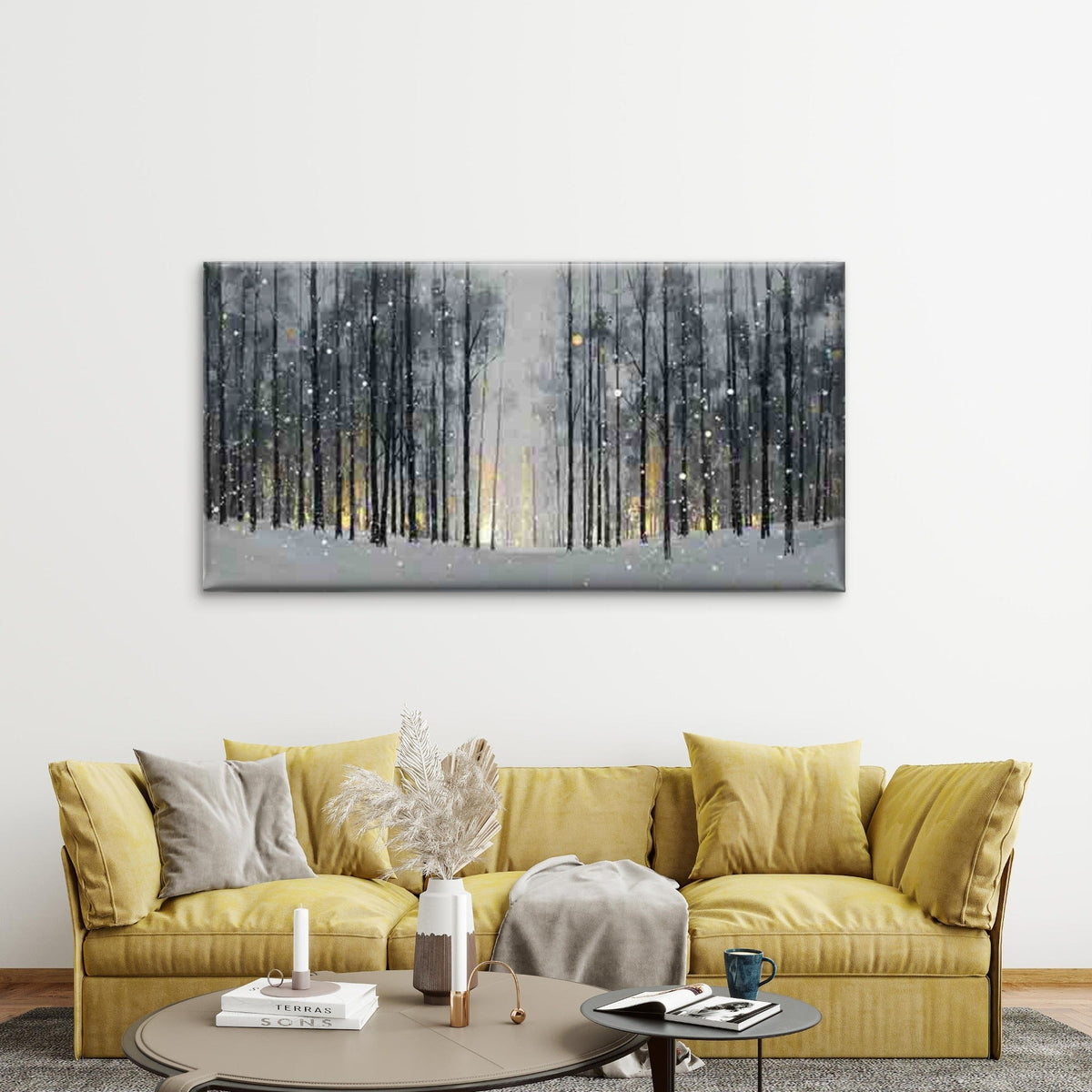 Winter'S Tale in a Snowy Forest Wall Art Canvas Office Home Room Framed 80x45cm