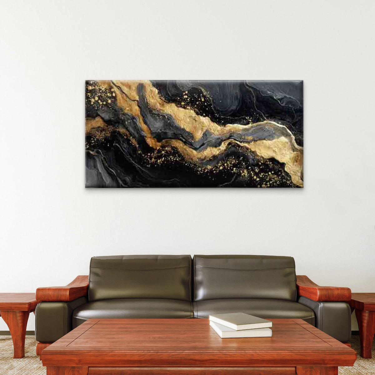 Luxury Elegance Golden Accents Wall Art Canvas Office Home Room Framed 120x60cm