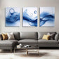 3pcs Vibrant Blue & White Fluid Design with Bubbles Metal Print Ready to Hang Art