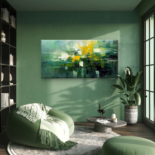 Green Yellow Abstract Wall Art Canvas Office Home Room Framed 80x45cm