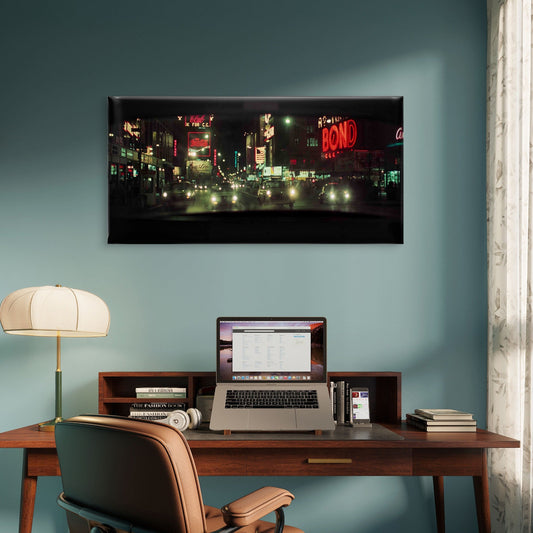 70s Vintage City Night Wall Art Canvas Office Home Room Framed 80x45cm