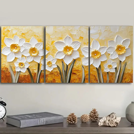 3pcs Textured daffodils Metal Print Ready to Hang Art