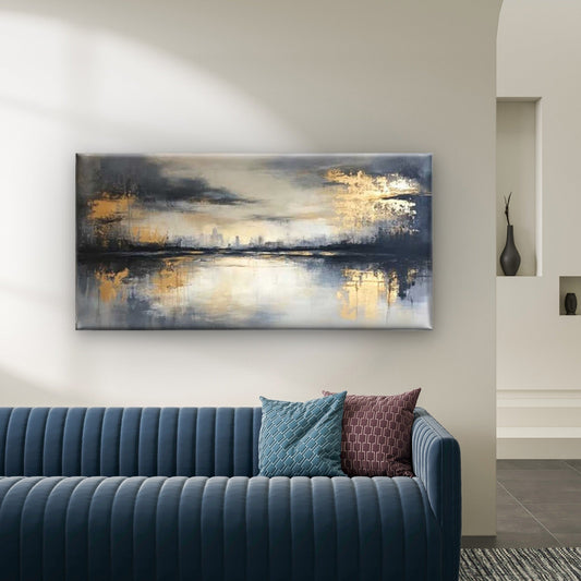 Abstract Gold City Skyline Wall Art Canvas Office Home Room Framed 80x45cm