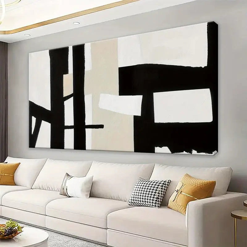 Black White Black & Grey White Abstract Wall Art canvas office home room framed 120x60cm