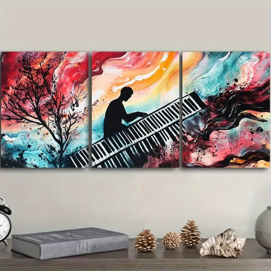 3pcs  Black and White Piano Painting Metal Print Ready to Hang Art