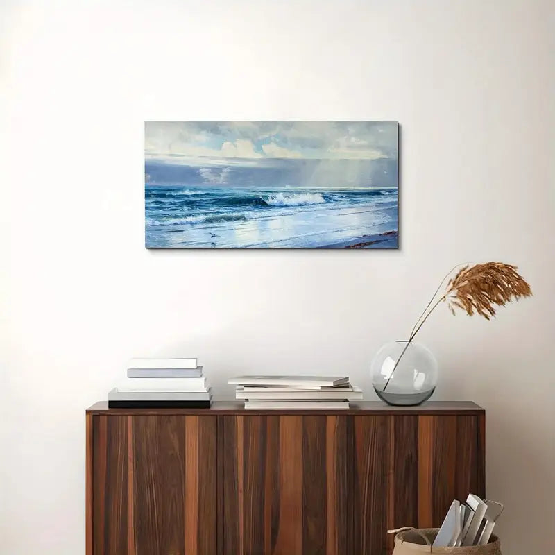 Blue Aesthetic Sun & Ocean Waves Wall Art canvas office home room framed 120x60cm