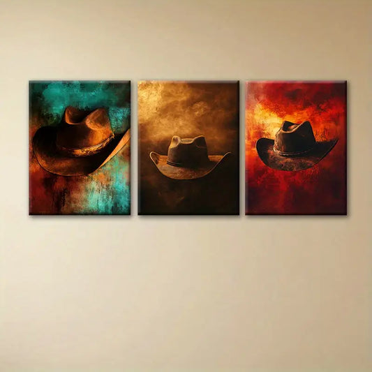 3pcs Cool Cowboy Hat Decoration Vibrant Painting Metal Print Ready to Hang Art