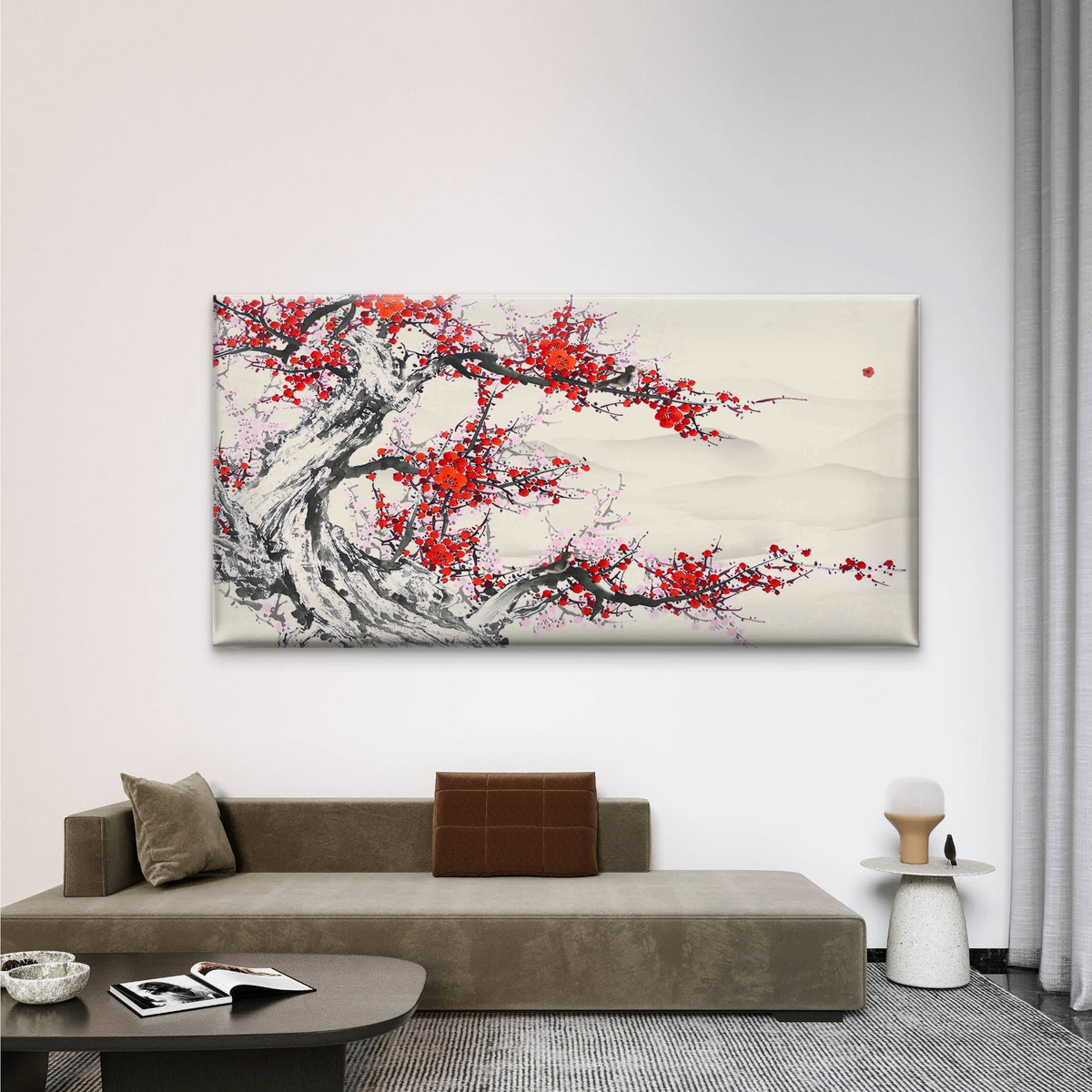 Red Plum Blossom Ink Painting Wall Art Canvas Office Home Room Framed 120x60cm