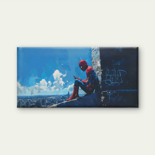 Red & Blue Hero City Skyline Wall Art Canvas Office Home Room Framed 80x45cm