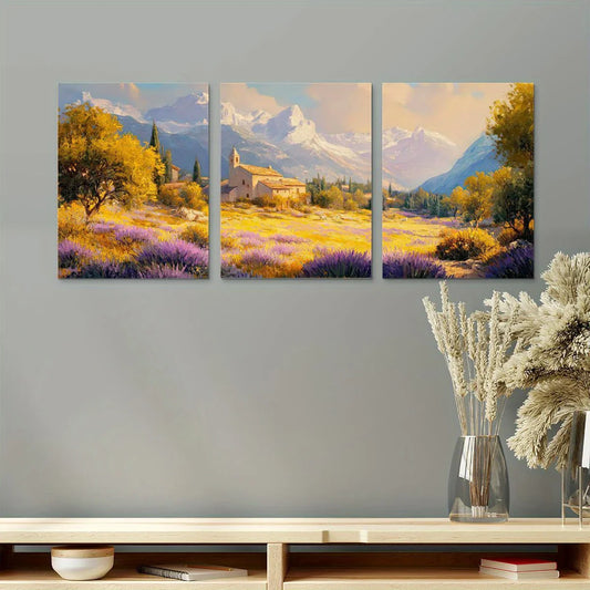 3pcs Watercolor Vibrant Oil Painting House Metal Print Ready to Hang Art