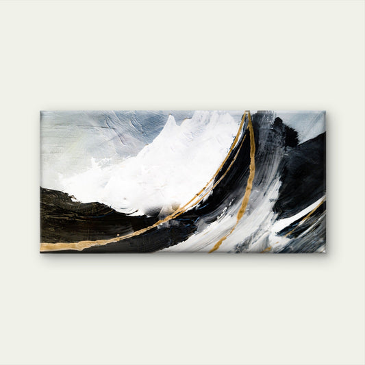 Black White Gold Fluid Abstract Wall Art Canvas Office Home Room Framed 80x45cm