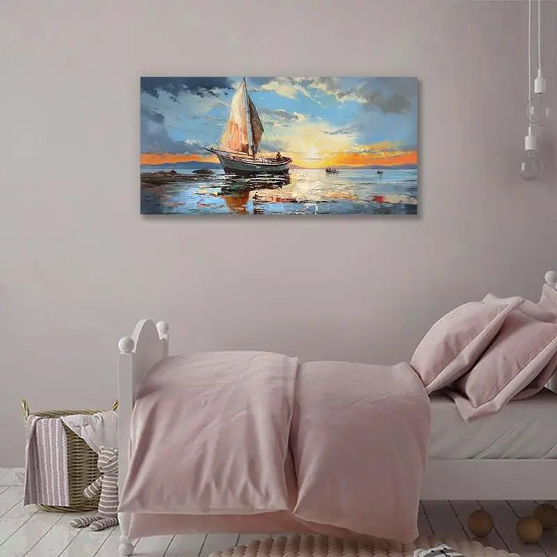 Abstract Grey & Blue Seascape Sailboat Ocean Wall Art canvas office home room framed 120x60cm