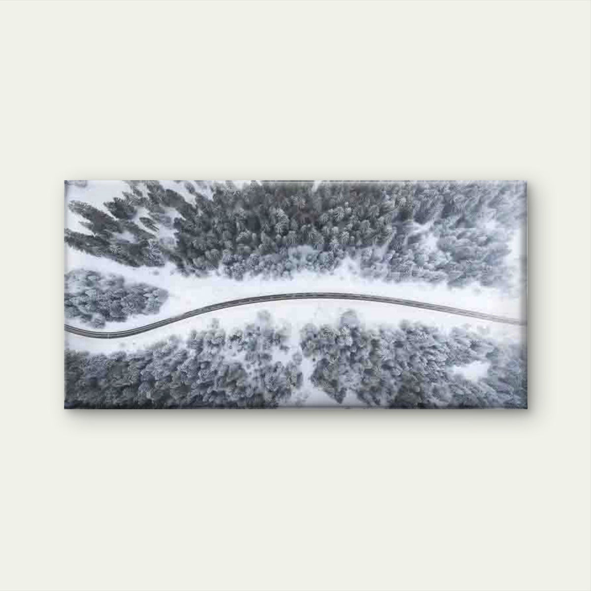 Aerial Winter Forest Road Wall Art Canvas Office Home Room Framed 120x60cm