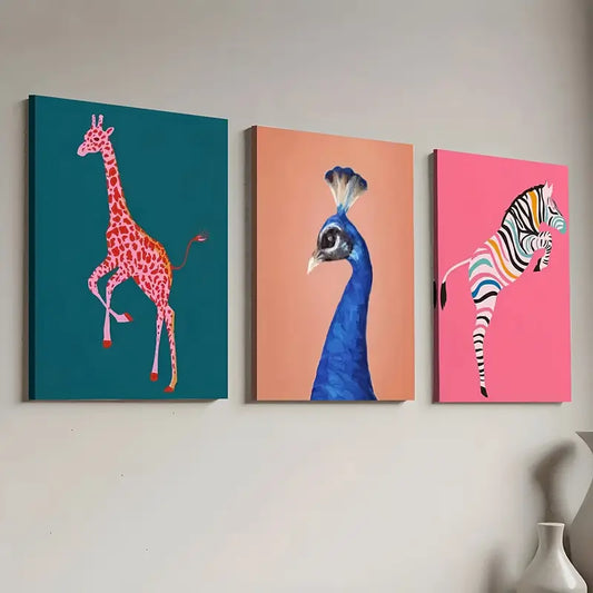 3pcs Solid Color Background Fashion Modern Animal Landscape Wall Art Set Canvas Framed 40x60cm - High Quality Print 100% Australian Made Wall Canvas Ready to Hang