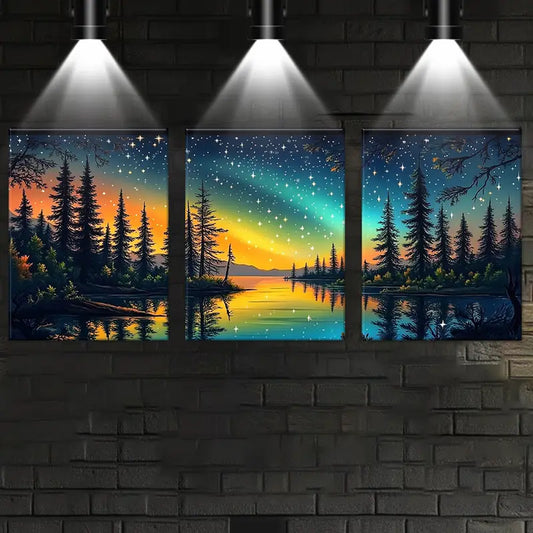 3pcs Abstract Rainbow Sky Vibrant Starry Night Metal Print Ready to Hang Art