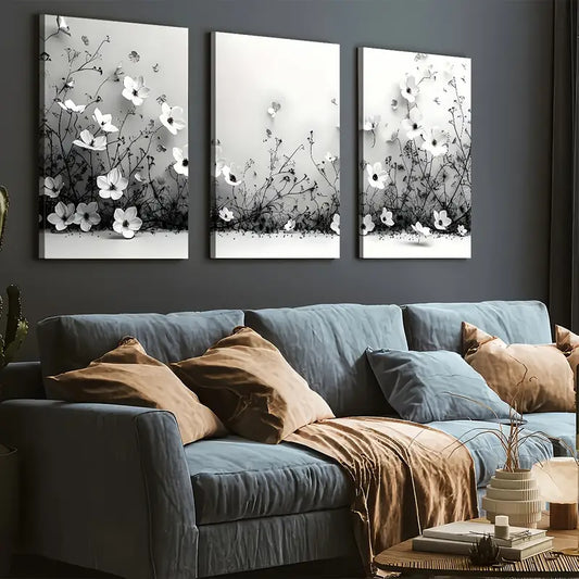 3pcs Modern Style Fashion Flowers Abstract Landscape Art Wall Art Set Canvas Framed 40x60cm - High Quality Print 100% Australian Made Wall Canvas Ready to Hang