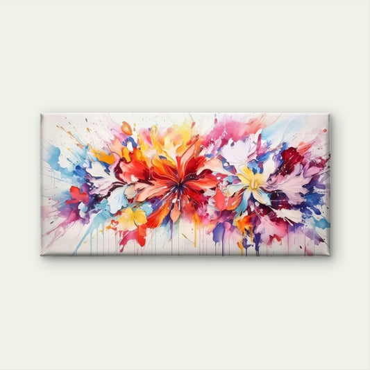 Vibrant Floral Art Splash Wall Art Canvas Office Home Room Framed 80x45cm