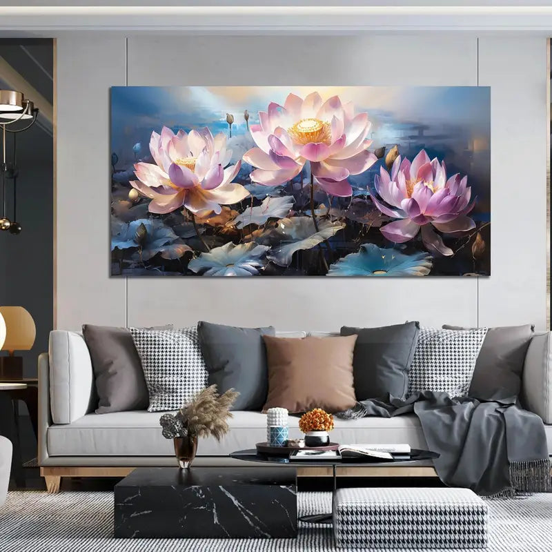Pink & Blue Floral Botanical Wall Art canvas office home room framed 120x60cm