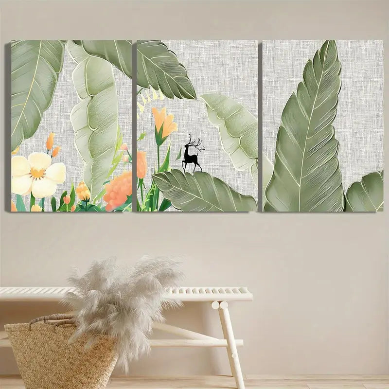3pcs Sage Green Simple Plants, Fresh Flowers Metal Print Ready to Hang Art