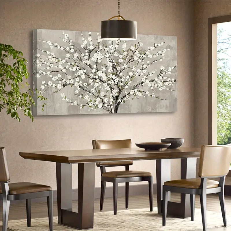 Blooming Flower Tree White Blossoms Green Leaves Wall Art canvas office home room framed 120x60cm