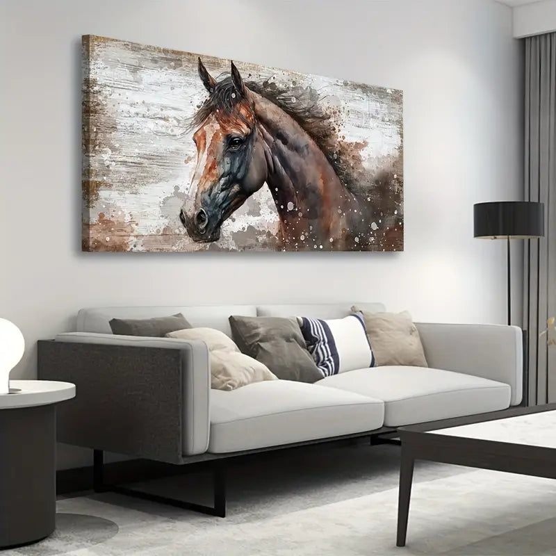 Brown Horse Rustic Animal Wall Art canvas office home room framed 120x60cm