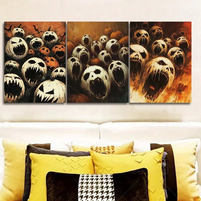 3pcs Screaming White Faces Metal Print Ready to Hang Art