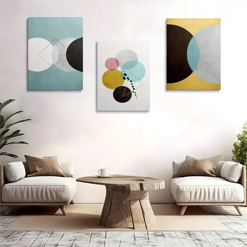 3pcs Abstract Geometric Colorful Round Pattern Metal Print Ready to Hang Art