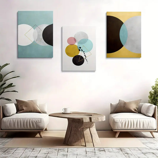 3pcs Abstract Geometric Colorful Round Pattern Metal Print Ready to Hang Art