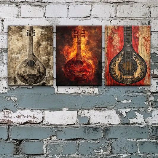 3pcs Watercolor Dreamy Graffiti Guitar Design Metal Print Ready to Hang Art