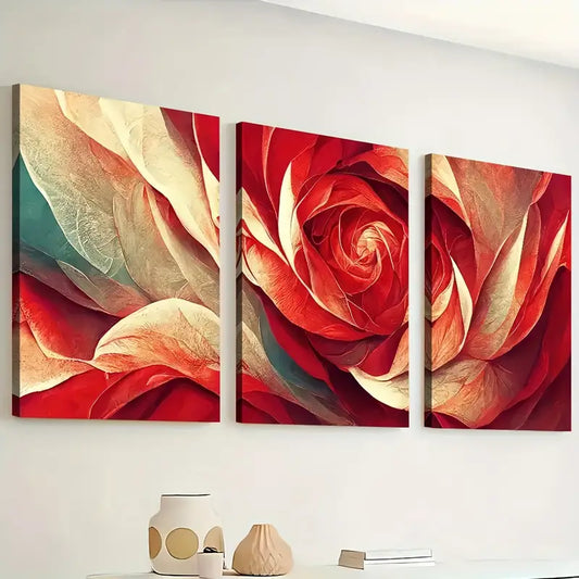 3pcs Modern Style Red Floral Landscape Art Reddish Wall Art Set Canvas Framed 40x60cm - High Quality Print 100% Australian Made Wall Canvas Ready to Hang