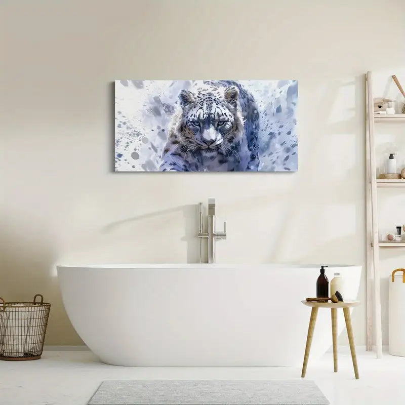 Snow Leopard Blue Tie-Dye Hippie Graffiti Trippy Aesthetic Wall Art canvas office home room framed 120x60cm