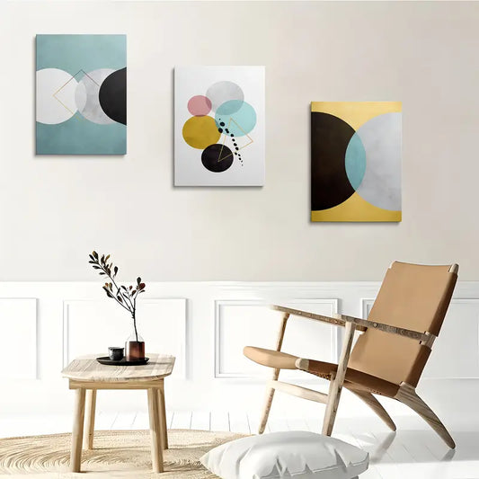 3pcs Abstract Geometric Colorful Round Pattern Metal Print Ready to Hang Art